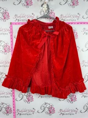 Cape ruffle tie up ribbon Red Velvet Ruffle Capelet with Bow